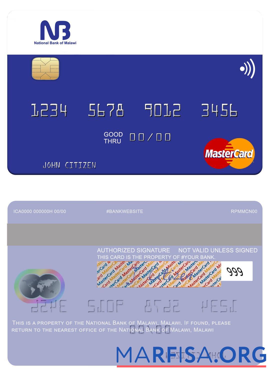 Downloadable Malawi National Bank of Malawi mastercard template